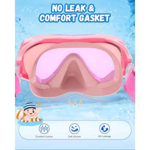 Kids Swim Goggles with Fabric Strap for Kids 3-15, Leak Proof Swimming Goggles Nose Cover 180¡Æ Clear View
