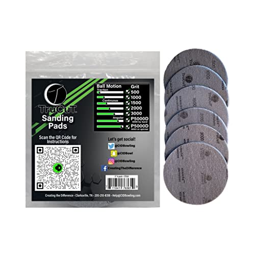 Bowling Ball Sanding Pads Set 6 Grits 5 Inch All Grits Variety Pack - Dry & Wet Use