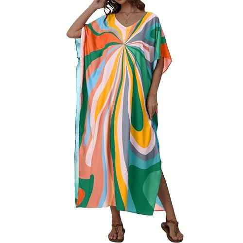 Kaftan Dresses for Women V Neck Caftan Long Batwing Sleeve Swimsuit Cover Up Beach Swimwear