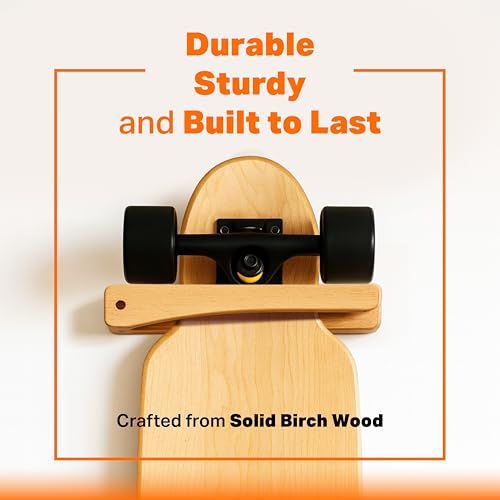 1-Pack Vertical Skateboard Wall Mount - Wooden Skateboard Rack Hanger - Longboard Mini Cruiser Skateboard Display Storage Accessories - Skate Board Holder Shelf Organizer Skateboard Deck D?cor