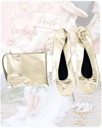 Foldable Ballet Flats for Women – Small / Champagne, Portable Travel Shoes with Carrying Pouch