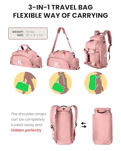 Pink Initial Gym Bag for Girls & Teens - Convertible Sports Duffel, Sleepovers & Sports Gift
