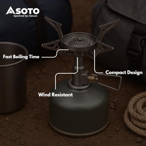 SOTO Amicus Camping Stove with Igniter, Wind-Resistant, Shockproof, Portable