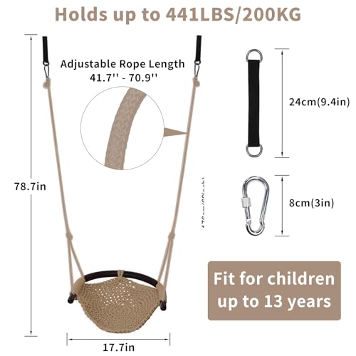 Kids Tree Swing with Adjustable Rope Seat Khaki - Supports 440 lbs