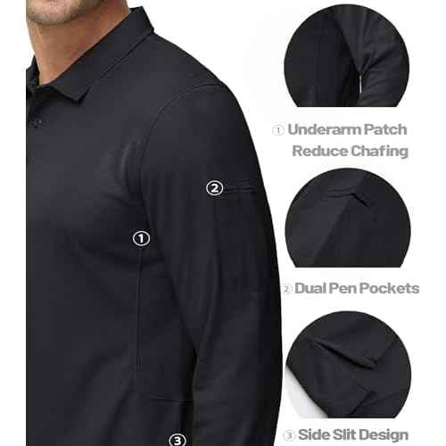 MAGCOMSEN Men's Polo Shirts 3 Button Quick Dry Performance Long Sleeve Tactical Shirts Pique Jersey Golf Shirt