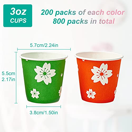 800 Pack Small 3 oz Paper Cups - Colorful Disposable Bathroom & Drink Cups