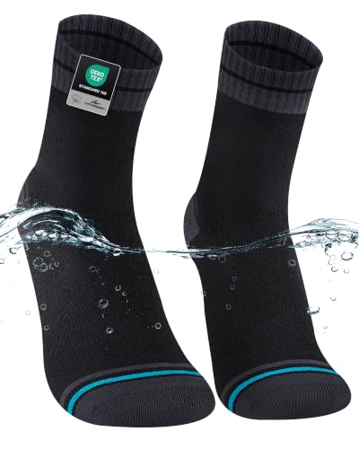 Men's Waterproof Hiking Socks - Large Black & Grey Crew Socks
