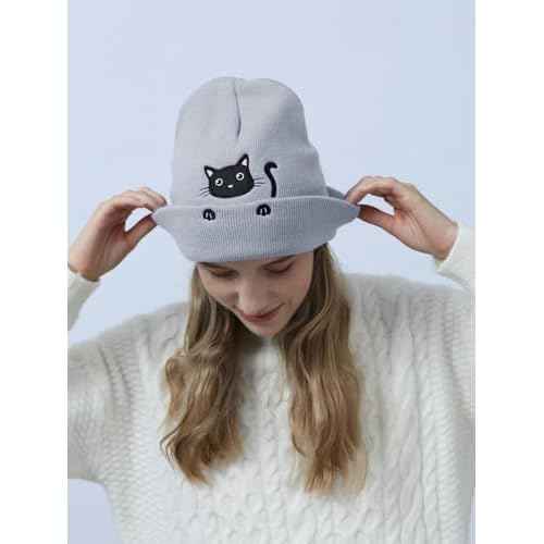 Women¡¯s Cat Beanie Cute Cat Lover Gifts Animal Knitted Hats Christmas Stocking Stuffers for Women Girls