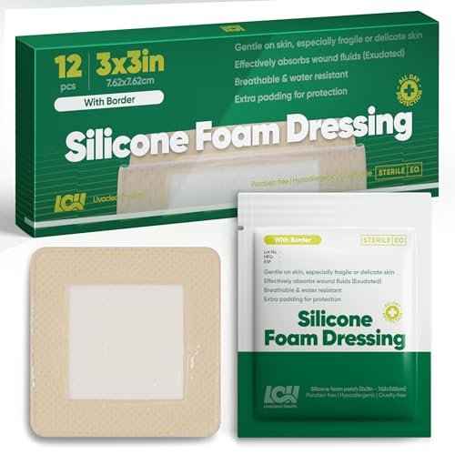 12 CT Silicone Foam Dressing 3x3 - Sterile Silicone Bandages for Wounds - Absorbent and Adhesive Foam Bandages for Wounds and Injury Care by Livaclean Health