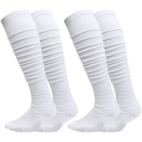 Soccer & Football Socks - Extra Long Padded Sports Socks for Men & Boys, Medium White - 2 Pairs