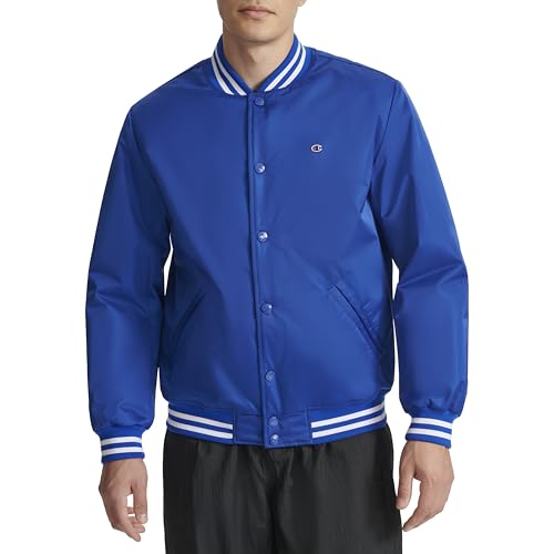 Champion mens Logo Striped-trim Varsity Jacket