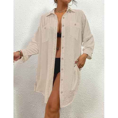Bsubseach Womens Modern Swimsuit Cover Up Blouse Button Down Shirt Dresses Tops