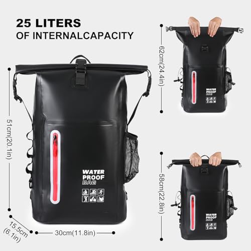 Black Waterproof Floating Backpack for Kayaking & Beach Activities