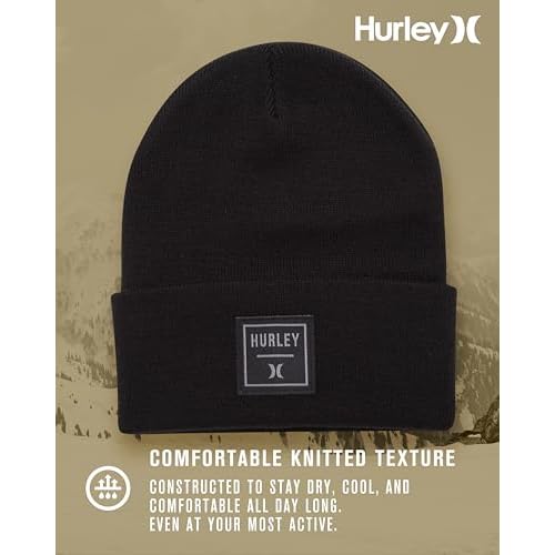Hurley Men's Shifty Beanie - Lightweight Classic Double Layered Flat Knitted Bonnet Winter Hat for Men