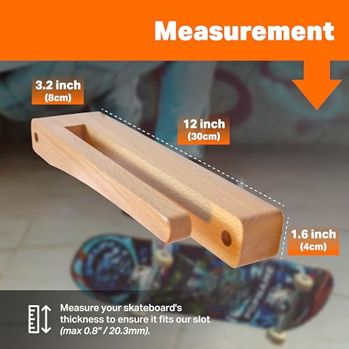 1-Pack Vertical Skateboard Wall Mount - Wooden Skateboard Rack Hanger - Longboard Mini Cruiser Skateboard Display Storage Accessories - Skate Board Holder Shelf Organizer Skateboard Deck D?cor