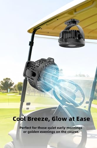 Rechargeable Magnetic Golf Cart Fan with LED Display - 12000mAh, Portable, Dual Magnet Base, Light & Timer - 1 Pack