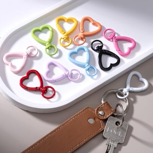 Colorful Heart Keychain Clips Set - 20pcs Spring Snap Hooks for Bags & DIY Crafts