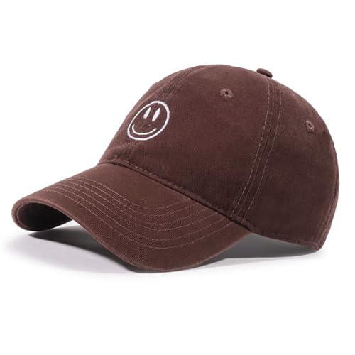 Unisex Brown Vintage Washed Cotton Baseball Cap - Adjustable Low Profile Dad Hat