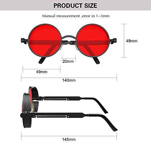 PROUDDEMON Retro Gothic Steampunk Sunglasses for Women Men Round Lens Metal Frame