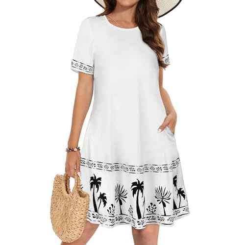 Summer Dresses for Women Casual Tshirt Short Sleeve Floral Sundress Beach Cover Ups with Pockets