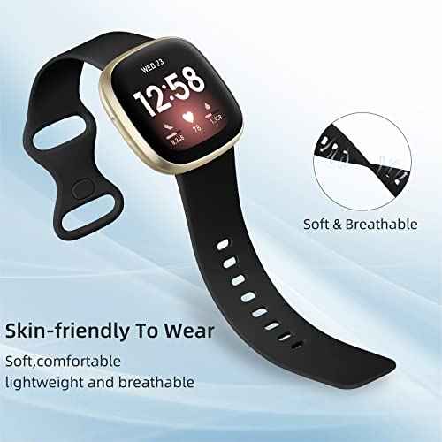 Odbeai Compatible with Fitbit Sense&Sense2 Bands/Versa 3&4 Bands Women Men,Soft Replacement Wristbands Sport Band Strap Accessories for Versa 3&4/Sense&Sense2 Smart Watch(Large, Black)