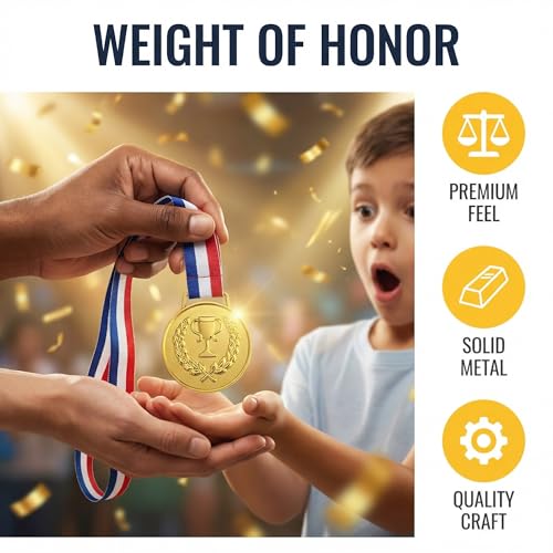 12-Pack Gold Medal Awards with 16.5-Inch Ribbons - Classic Trophy Variation of THIS listing