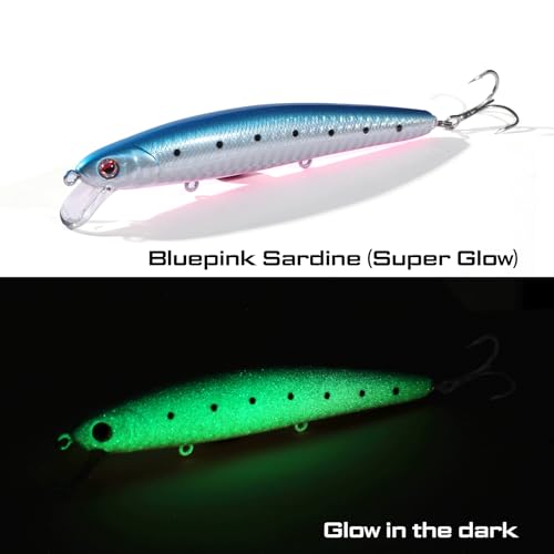Saltwater Jerkbait Crankbait Surf Minnow 110mm - Metallic Sardine Super Glow Pink Belly