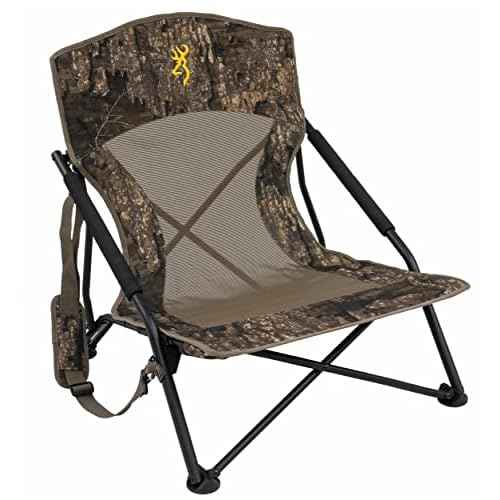 Browning Strutter Camo Turkey Hunting Chair with Foldable Low Profile Compact Design, Durable Steel Frame, and Padded Shoulder Carry Strap and Carry Bag