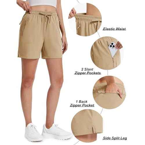 TACVASEN Women's 5'' Hiking Shorts Quick Dry Golf Lightweight UPF50+ Athletic Shorts Summer Water Resistant Zipper Pockets