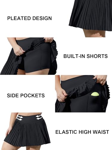 Plus Size Tennis Skirt with Shorts for Women - High Waist Athletic Golf Skort XX-Large Black