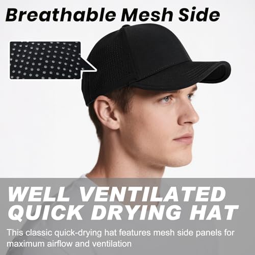 BOTVELA Men Structured Baseball Cap Side Laser Cut Vented Performance Hat for Outdoor Activities