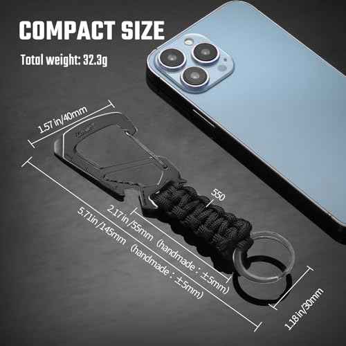 KeyUnity KC00 Paracord Keychain Carabiner Clip, 550 Parachute Lanyard Multitool for Outdoor, Backpacks, Men & Women