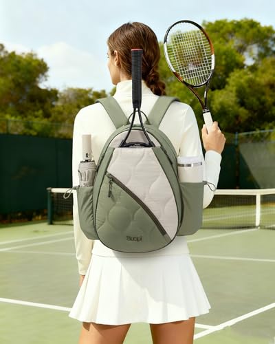 Light Green Tennis Backpack for Women and Men Holds 1-2 Rackets, With Shoe Compartment