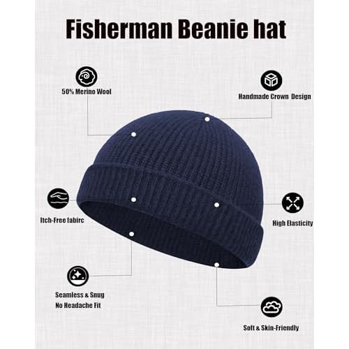 Thin Fisherman Beanie Hat for Men Women Fall Winter -Wool Knit Cuff Short Fashion Watch Cap,Trawler Slouchy Skull Cap