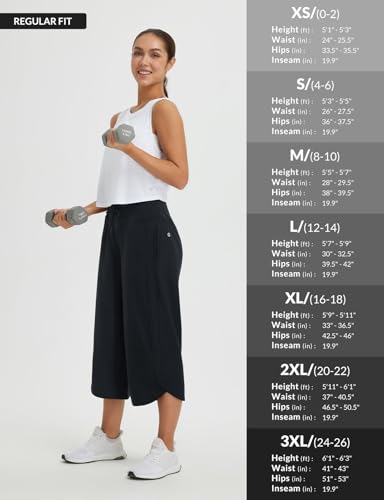 Baleaf Women's Wide Leg Capri Pants with Pockets - X-Large, Black, Hiking Style