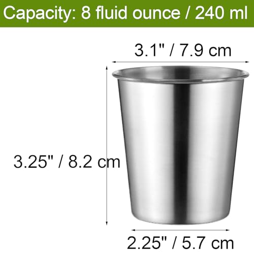 Stainless Steel Drinking Cups 8 oz Pack of 8 - Silver, Unbreakable & Reusable