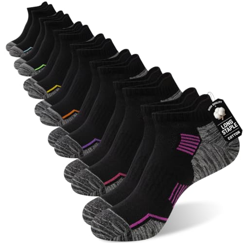 Cotton Ankle Socks 7 Pack - Black & Multicolor Cushioned Athletic Low Cut Running Socks