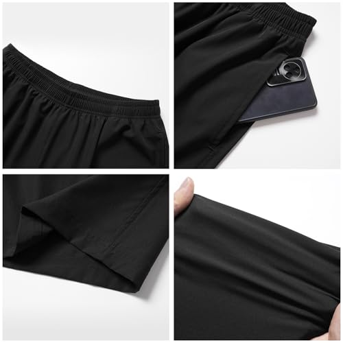Men's Athletic Shorts 5 Pack - Large, Black & Blue, Gray, Quick Dry Workout & Running Shorts for Men