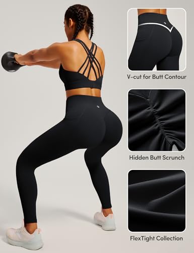 Medium Black Scrunch Butt Lifting Leggings with Pockets for Women Workout Yoga Pants
