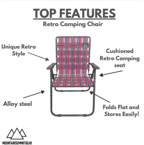 MOUNTAIN SUMMIT GEAR Retro Webbed Camping Chair - Lightweight, Foldable, Durable Steel Frame, 300lb Capacity, Vintage Red/Blue Stripes by Caddis Sports