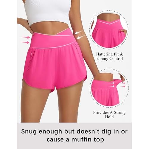 BMJL Women's Athletic Shorts High Waisted Running Short Pockets Gym Elastic Quick Dry Workout Shorts 2.5"