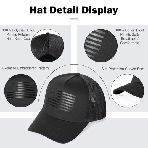 XXL American Flag Trucker Hat for Big Heads Mesh Snapback Black - XX-Large