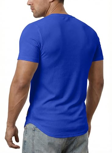 JMIERR Men's Muscle Fit V-Neck T-Shirt Short Sleeve Workout Tee Medium Dark Blue