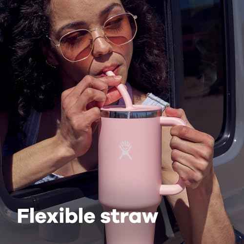 Hydro Flask Travel Tumbler with Handle, Lid and Straw - Insulated Stainless Steel in 40 Oz Agave