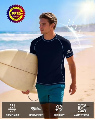 Men's UPF 50+ Short Sleeve Rash Guard Swim Shirt XX-Large Dark Blue