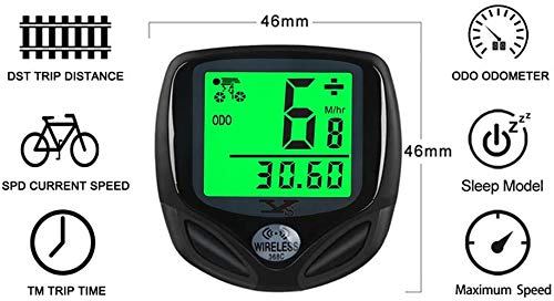 Bike Speedometer Waterproof Wireless Bicycle Bike Computer and Cycling Odometer with Automatic Wake-up Multi-Function LCD Backlight Display