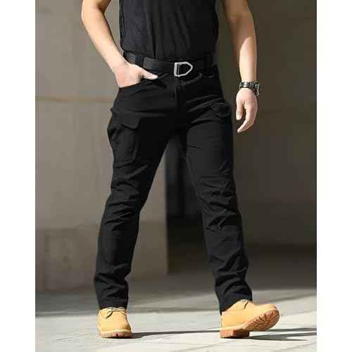 Men's Cargo Tactical Pants Work Hiking Trousers Waterproof Lightweight Elastic Waist for Travel with Pockets(No Belt)
