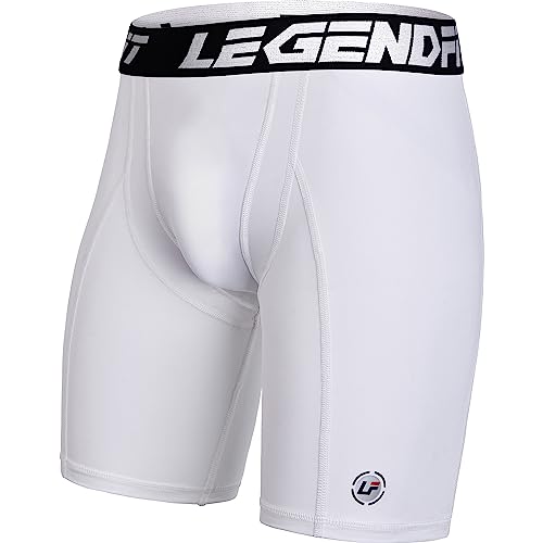 Mens Baseball Compression Shorts with Cup Pocket - Medium White NO Cup