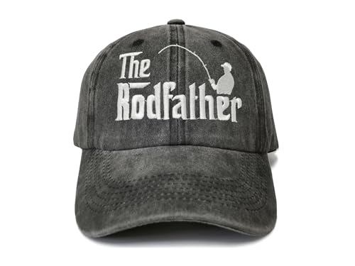 Dog Golf Cat Grill Rod Father Hat - Washed Black, Adjustable Dad Cap