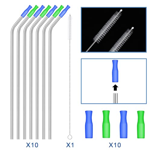 14-Inch Stainless Steel Drinking Straws for Large Tumblers - Silver, Set of 10